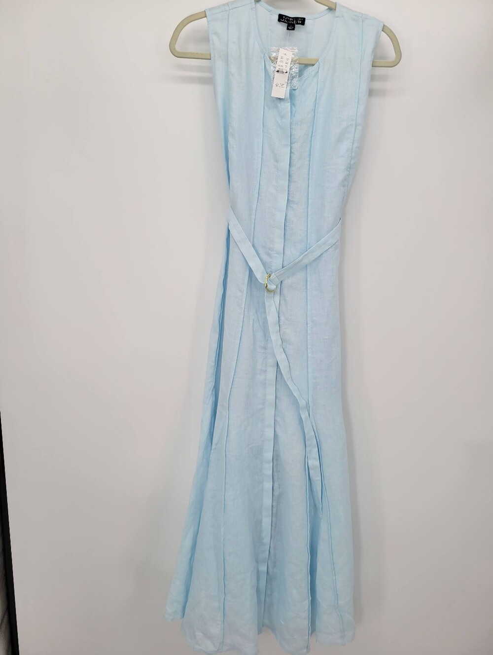 J Crew Seamed linen dress with removable belt CA671 Size S Light Blue Lined - Picture 2 of 6
